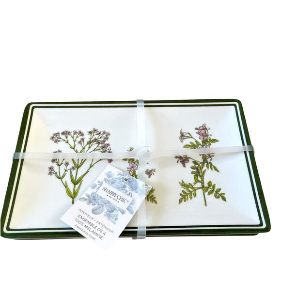 Shabby Chic Melamine Purple Floral Appetizer Dessert Plates 8x5 Set of 4 New - Picture 5 of 15